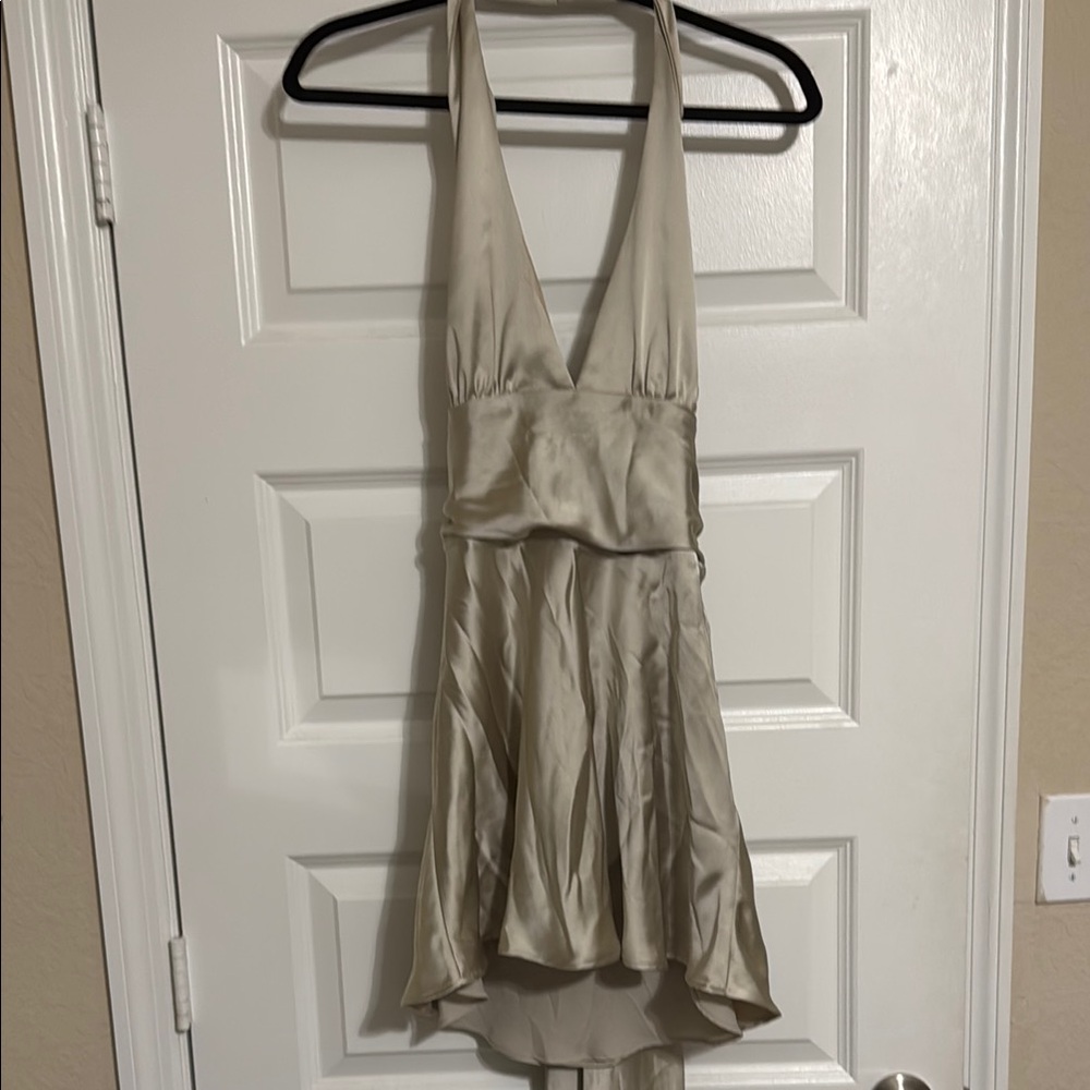 Stylish Cream Halter Dress with Bow